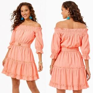 Lilly Pulitzer Louisa Off the shoulder dress Papaya Punch XXS Resort Wear summer